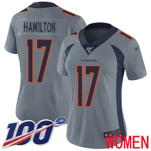 Women Denver Broncos #17 DaeSean Hamilton Limited Silver Inverted Legend 100th Season Football NFL Jersey